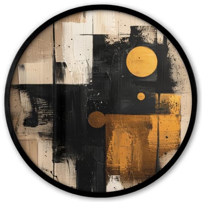 Poster in lijst Rond - Fotolijst 40x40 cm - Posters - Abstract - Zwart - Goud - Modern - Ronde posterlijst zwart - Decoratie - Wanddecoratie woonkamer - Muurdecoratie slaapkamer