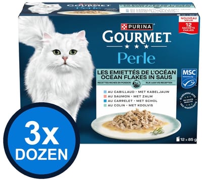 3x Gourmet - Perle Ocean Flakes in Saus - Kattenvoer Natvoer - doos 12x85g
