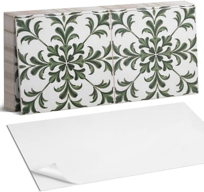 Coloray Plaktegels - Plantenmotief op de tegel Zelfklevende Wandtegels - 40 cm x 20 cm - Groente Plaktegels - 10 stuks - Rechthoek PVC Tegels - Plaktegels Badkamer - Vloertegels Zelfklevend - Vinyl Tegels Zelfklevend - Portugese Tegels