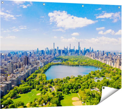 Gards Tuinposter Central Park in New York met Wolkenkrabbers - 120x90 cm - Tuindoek - Tuindecoratie - Wanddecoratie buiten - Tuinschilderij