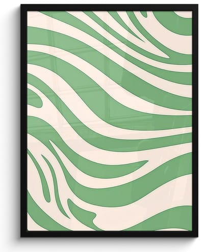 Poster in lijst - Fotolijst 50x70 cm - Posters - Zebrapatroon - Groen - Retro - Posterlijst zwart - Decoratie - Wanddecoratie woonkamer - Muurdecoratie slaapkamer