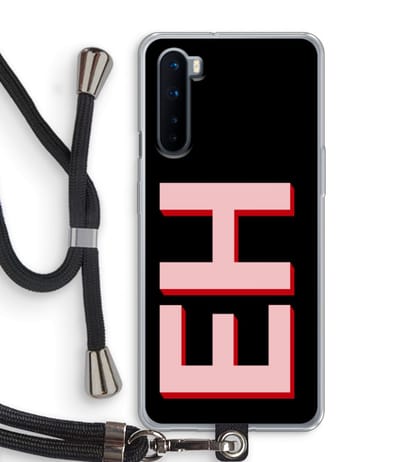 Gepersonaliseerd - Case Company® - Hoesje met koord geschikt voor OnePlus Nord hoesje met Koord - Monogram - Telefoonhoesje met Zwart Koord - Bescherming aan alle Kanten en Over de Schermrand