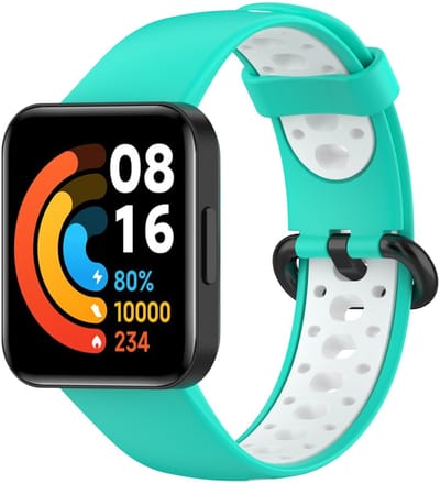 By Qubix - Tweekleurige sportband - Mintgroen met wit - Geschikt voor Xiaomi Redmi Watch 2 (Lite)