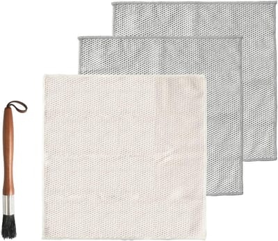 Dailygoods - Koffiezetapparaat accessoires, reinigingsborstelset, 1 houten handvat, koffiemolenborstel en 2 maïskorrelhanddoeken, espressomachine, reinigingsaccessoires, voor handmolens, espressomachine