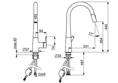 Hansa Designo - Keukenkraan met uittrekbare handdouche, mat zwart 5136228333