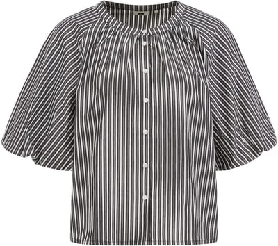 WE Fashion Dames gestreepte blouse met ballonmouwen en glittergaren