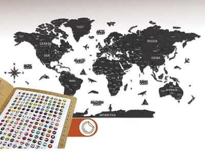 3D Houten Wereldkaart – Multilayer Reiskaart met Staten en Hoofdsteden – Wanddecoratie voor Thuis en Kantoor – Verjaardagscadeau