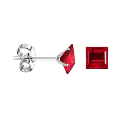 Aramat Jewels | Oorbellen | Oorbellen – 6mm Vierkante Zirkonia Rood op RVS Zilverkleur | | | |6mm | Staal | Kinderen, Volwassenen | Verkleurd niet