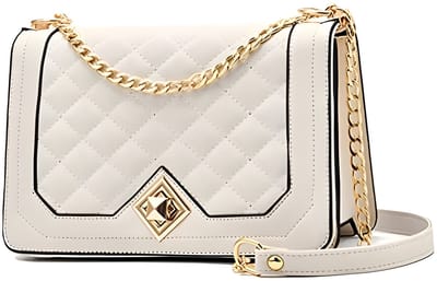 Dames schoudertas kleine - ketting schouderriem Crossbody Bag - Lingge tas schoudertas avondtas stadstas leer vaste multifunctionele tas, Wit, Small