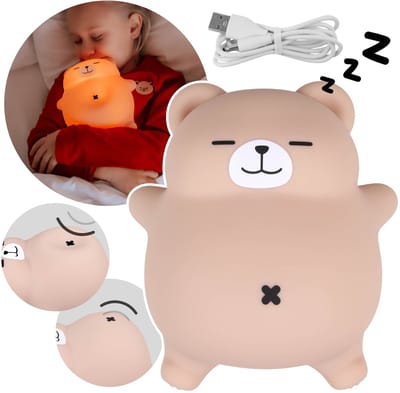 Mary's Ademende LED-nachtlampje, Snurkende Beer, zacht, voor de kinderkamer, USB-regelbare verlichting, siliconen