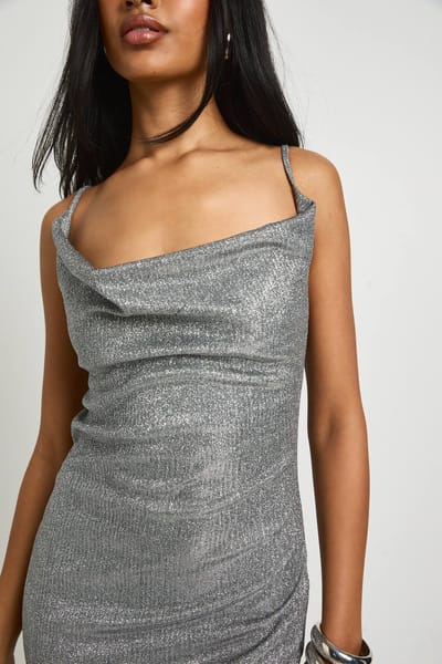 boohoo Dames Mini-jurk met draperende halslijn | Silver | Maat: 10