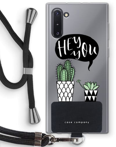 Case Company® - Hoesje met koord geschikt voor Samsung Galaxy Note 10 hoesje met Koord - Hey you cactus - Telefoonhoesje met Zwart Koord - Bescherming aan alle Kanten en Over de Schermrand