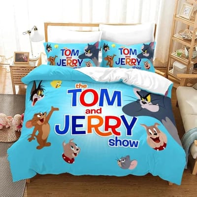 Cartoon T-Tom Muis en Kat Beddengoed Set J-Jerry Dekbedovertrek Beddengoed Set Dekbedhoes Kussensloop Dekbed King Queen Maat Jongens Volwassenen US Full(200*230cm)3pcs
