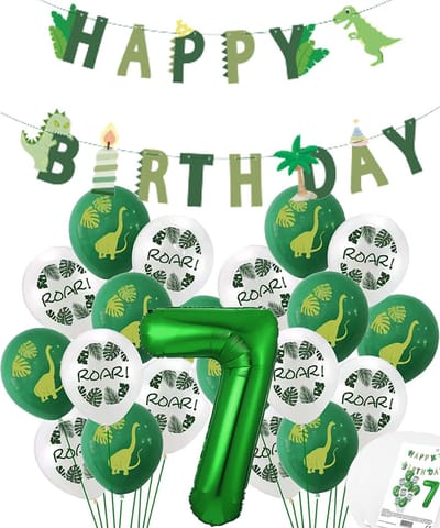 Cijfer Ballon 7 Jaar - Dinosaurus - Dino Mega pakket Ballonnen en Feestslinger - Groen - Helium Ballon - Snoes