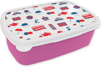 Broodtrommel Roze - Lunchbox - Brooddoos - Engeland - Patronen - Londen - 18x12x6 cm - Kinderen - Meisje
