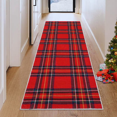 Kerst Hal Tapijtloper Antislip Wasbaar Met Eland - Kerstman & Sneeuwvlok – Welkom Deurmat Voor Ingang - Keuken En Wasruimte – Wintervakantie Decoratie 60 x 180 Cm