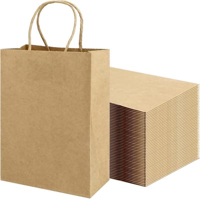 100 stuks papieren cadeauzakken met handvat - bruin - Kerstmis bruiloft - 21 x 15 x 8 cm