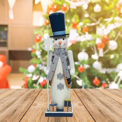 Houten sneeuwpop met sneeuwvlok en cadeautjes - 38CM