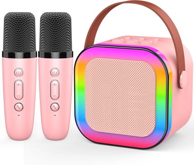 Karaoke machine voor kinderen met 2 microfoons, bluetooth en ledlampen, ideaal cadeau voor meisjes van 3-12 jaar