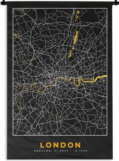 Wandkleed - Wanddoek - Londen - Stadskaart - Plattegrond - Goud - Kaart - 120x180 cm - Wandtapijt