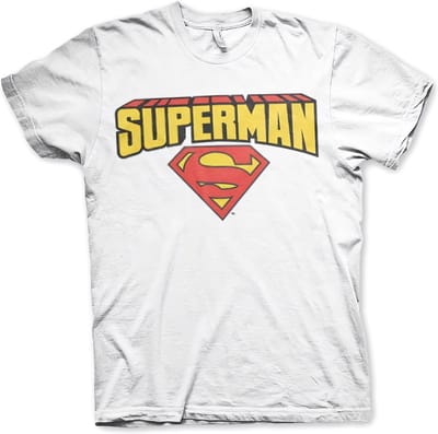 DC Comics Superman Heren Tshirt -M- Blockletter Logo Wit