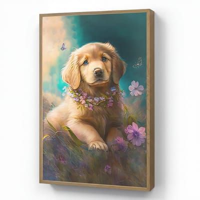 Nachtlampje 70x100 cm - Kinder lamp - Puppy - Bloemenkrans - Vlinder - Hond - Golden retriever - Tafellamp kinderkamer draadloos - Slaapkamer lampje - Bedlamp kinderen - Kinderlampje - Wandlamp babykamer - Nachtlampjes