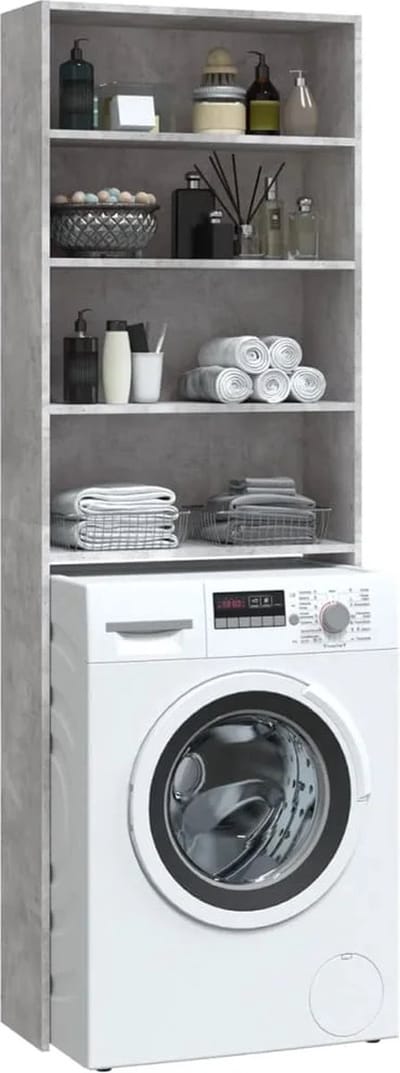 Wasmachine ombouw - Kast - Opbouwmeubel - Verhoger - Wasmachine meubel - Opbergkast - Hout - Betongrijs