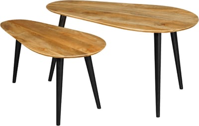Mangohouten Salontafels Perugia Mahom - Set van 2 Industrieel - Kleine tafel van Mangohout & Metaal - Industriële Huiskamertafel