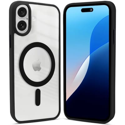 ShieldCase magneet hoesje met gekleurde rand geschikt voor Apple iPhone 16 hoesje - Telefoonhoesje geschikt voor magnetische accessoires - Transparante backcover - Telefoonhoesje met camerabescherming (zwart)