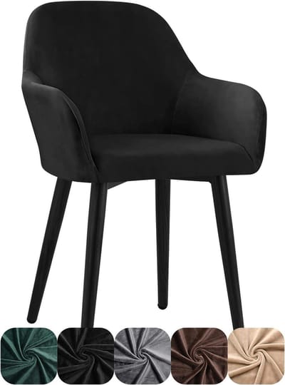 Fluwelen stoelhoezen - 1-delige set - Universele stoelhoes met armleuningen - Afneembaar en wasbaar - Overtrek voor eetkamerstoelen - Keuken - Banket - Bruiloft - Feest - Zwart