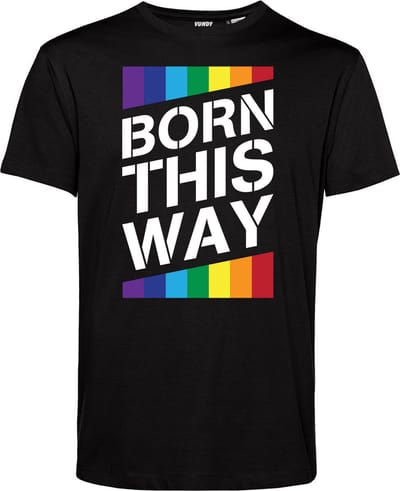 T-shirt Born this way | Gay pride shirt kleding | Regenboog kleuren | LHBTI | Zwart | maat XS