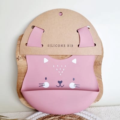 Rammelaartje - slabbetjes siliconen - kraamcadeau - eten - poes - Baby - Peuter - roze