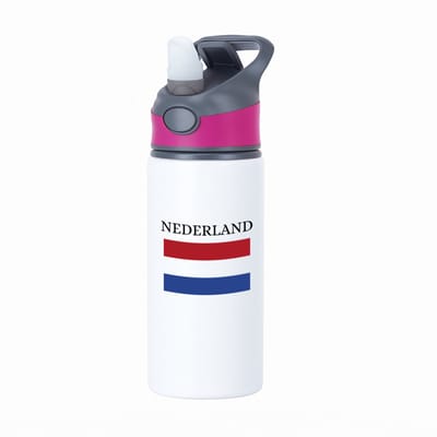 Hacebo® - Nederland waterfles met rietje roze - Amsterdam - toeristen Nederlanders - Rood wit blauw - Holland - cadeau - kado - water fles - 650ML