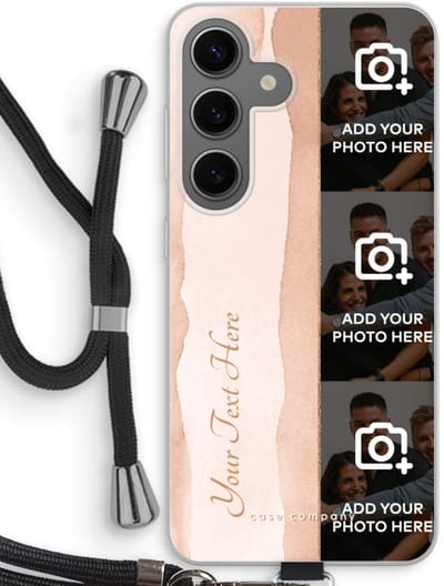 Gepersonaliseerd - Case Company® - Hoesje met koord geschikt voor Samsung Galaxy S24 hoesje met Koord - Photostrip - Blush - Telefoonhoesje met Zwart Koord - Bescherming aan alle Kanten en Over de Schermrand