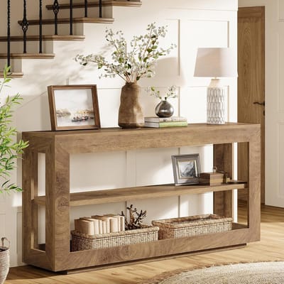 Tribesigns Consoletafel - Sidetable - Hout - Bruin - Industrieel - 160 x 35 x 85 cm - Console Tafel met 3-laags Opbergplank voor Hal, Woonkamer, Entree