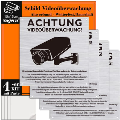 Dailygoody - 4-delig bord videobewaking - Aandacht videobewaking privé perceel - Weerbestendig en duurzaam - 150mm - Veiligheid bord - Geschikt voor b