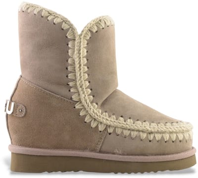 Mou Leren enkellaarsjes Inner WedgeSh groot metalen logo taupe