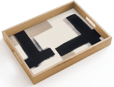 Dienblad hout 40x30 cm - Schootdienblad - Zwart - Abstract - Japandi - Borrelplank rechthoek - Plateau dienbladen