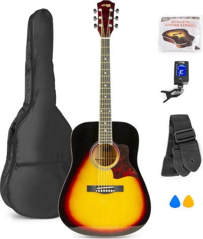 Akoestische gitaar voor beginners - MAX SoloJam Western gitaar 4/4 - incl. gitaar stemapparaat, gitaartas en 2x plectrum - Sunburst