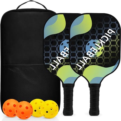 JGS Premium - Pickleballset met Glasvezel Oppervlak en Polymeer Honingraatkern - Set van 2/4 Rackets voor Binnen en Buiten - Draagtas en 4 Ballen