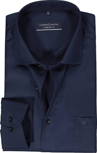 CASA MODA comfort fit overhemd - twill - blauw - Strijkvriendelijk - Boordmaat: 39