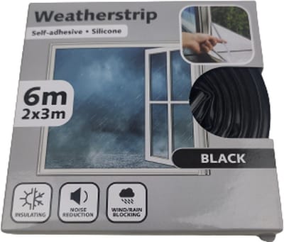 Tochtstrip - Zwart - 6m (2x3) - Tochtstrips voor Deuren - Tochtstopper - Tochtrol - Tochtband - Zelfklevend en Isolerend - Weatherstrip