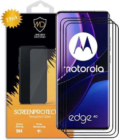 3-Pack MobyDefend Screenprotectors - Geschikt voor Motorola Edge 40 - Screensaver Met Zwarte Randen - Gehard Glas