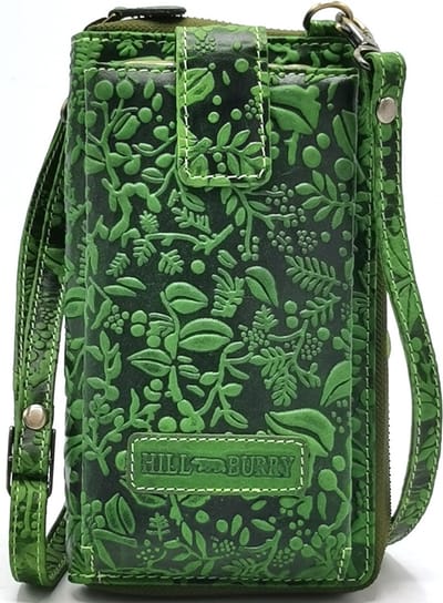 HillBurry Telefoontas-Portemonnee Bladeren reliëf groen - (bxhxd) ca. 11cm x 19cm x 3cm
