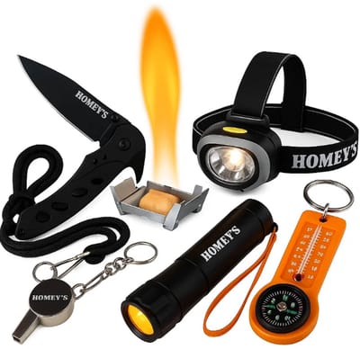 Noodpakket – Homey's Complete Noodset met Esbit Emergency Stove, Zakmes, Kompas, Fluitje, Zaklamp & Hoofdlamp