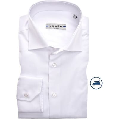 Ledub slim fit overhemd - wit twill - Strijkvrij - Boordmaat: 37