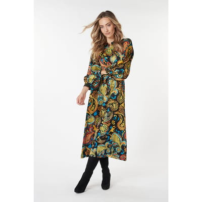 EsQualo Dress Untamed Party Print Maat: 36 | Midi Jurken Outlet | Dames | Zwart