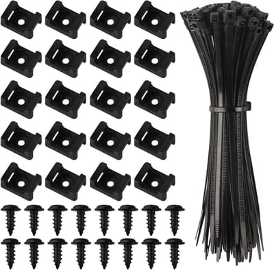 Set van 100 Kabelbinders met Bevestigingspalen voor Kabelaansluitingen, Nylon Kabelbeheerders, Zwarte Kabelhouders voor Thuis en Kantoor, Ideaal voor Bedrading en Kabelbeheer