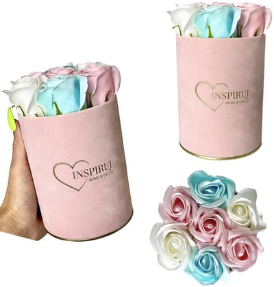 Inspiruj - Flowerbox Met Zeep Rozen - Niebiesko-Różowy
