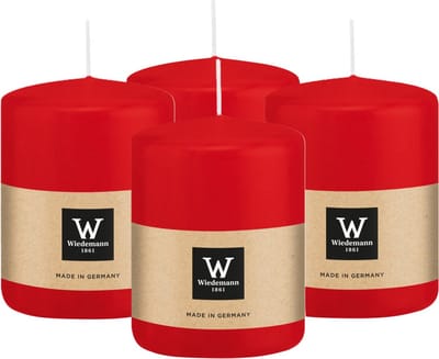 Wiedemann Cilinderkaars/stompkaars - 4x - rood - 6 x 8 cm - 29 branduren - zuilkaarsen
